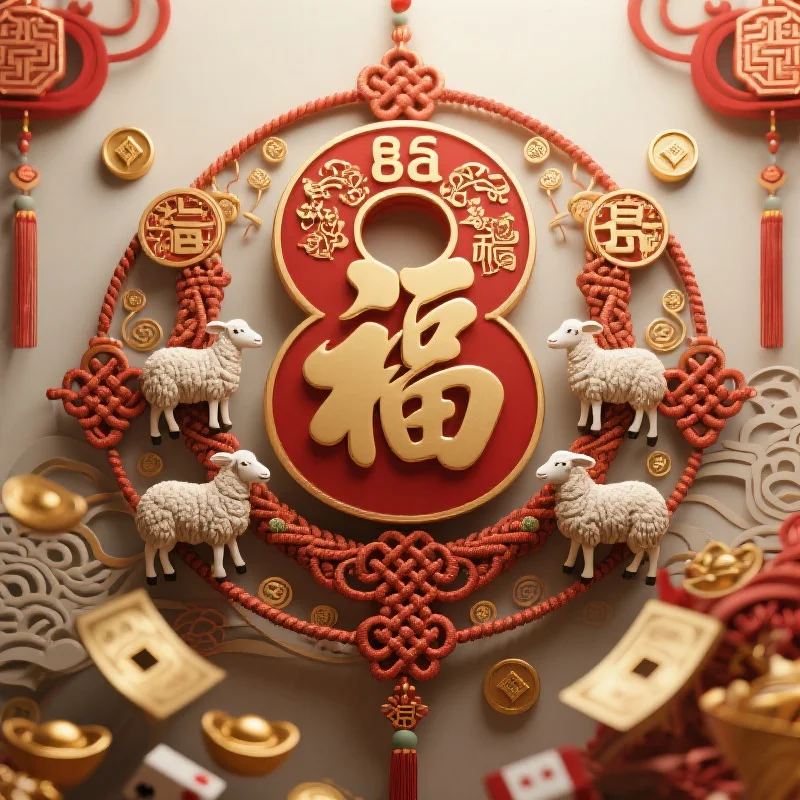 传统中国吉祥数字符号与中国结的精美展示